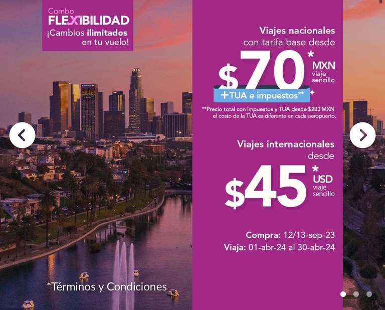 Volaris: Viajes nacionales desde $70*MXN e internacionales desde $45*USD viaje sencillo. +TUA | Para viajar en ABRIL