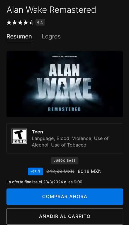 Epic Games: Alan wake remaster