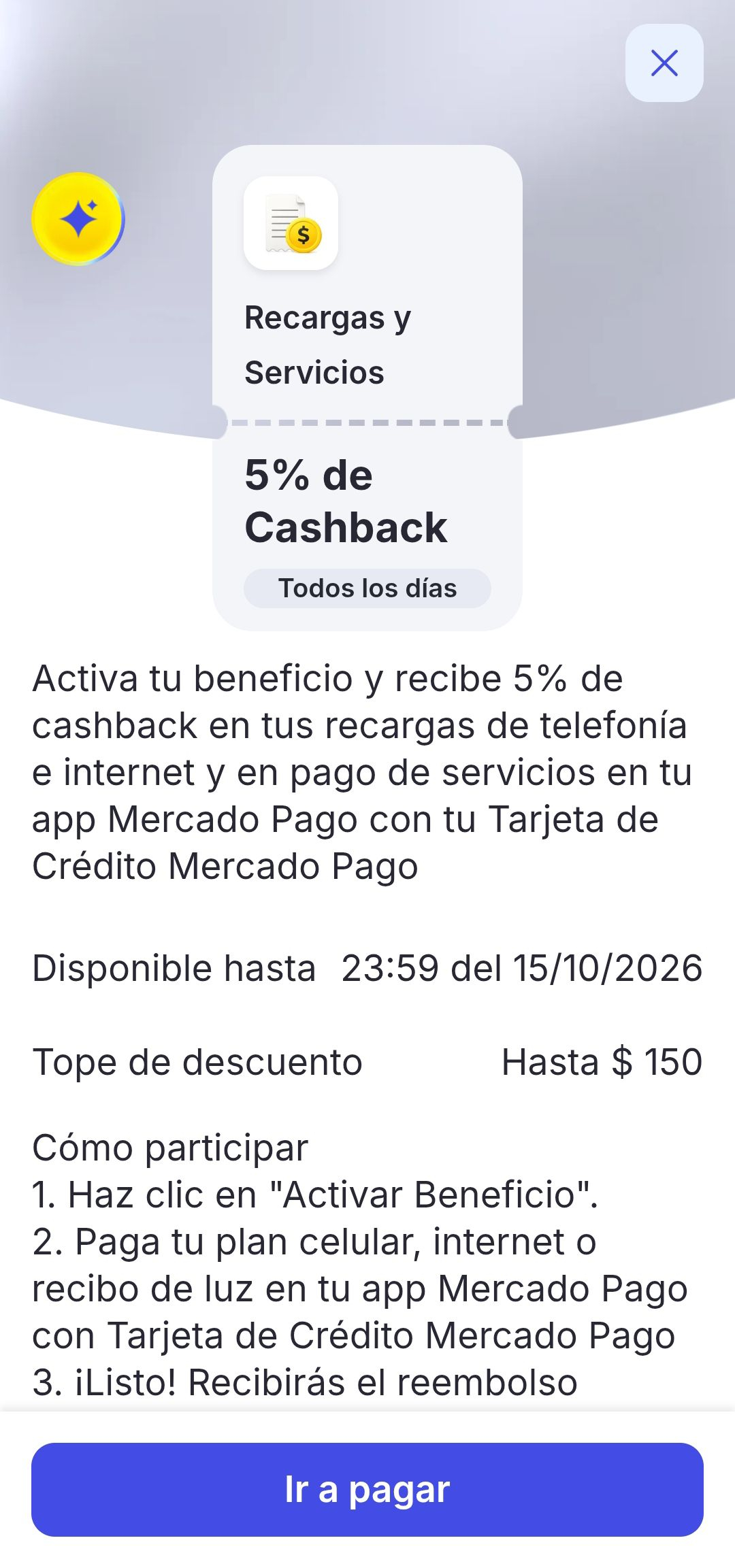 Descuento en servicios pagando en mercado pago
