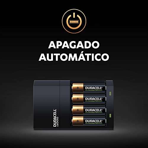 Amazon: DURACELL - Cargador premium pilas recargables, carga extra rápida compatible AA y AAA NiMH + 4 pilas AA recargables