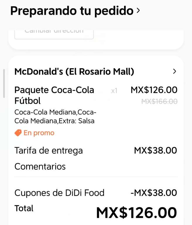 Didi Food y McDonalds: Paquete coca cola fútbol