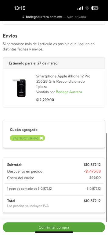 Bodega Aurrera: iPhone 12 Pro 256gb Gris Reacondicionado