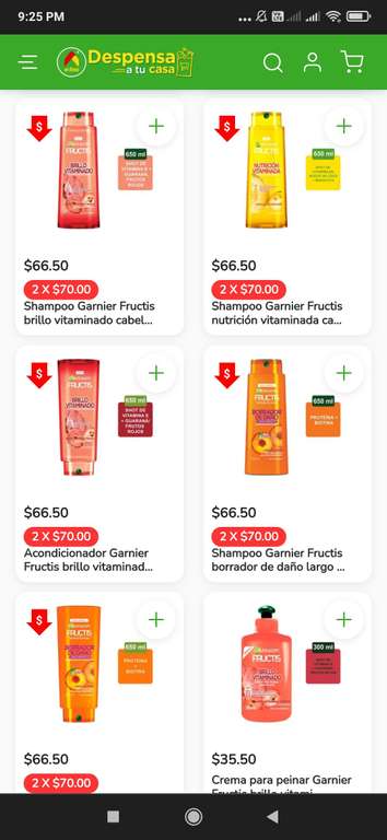 Bodega Aurrerá: Shampoo y acondicionador Garnier fructis 650ml 2 x $70 ($35 c/u)