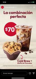 Tim Hortons: Cold Brew + Muffin de Chocolate $70