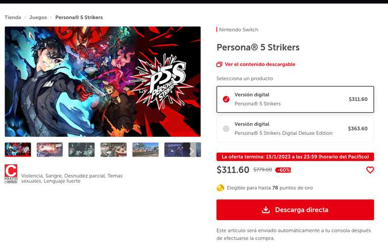 Persona 5 Strikers Nintendo Switch Eshop MX