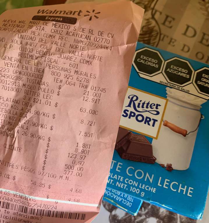 Walmart Express: Chocolate Ritter con leche 100 gr