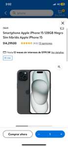 Walmart: iPhone 15 128 gb sim híbrida $500 DE DESCUENTO SIN PROMOCIONES BANCARIAS