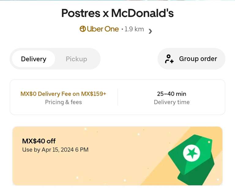 Uber Eats (Uber One): Postres x McDonald´s CDMX, 4 McFlurry MX$70 para la calor