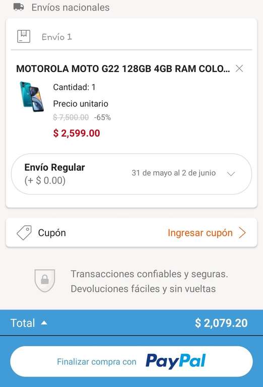 Linio: Celular Motorola Moto G22 128 GB ROM 4GB RAM Color azul | Pagando con Paypal