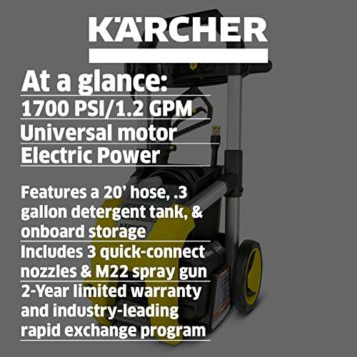 Amazon: Hidrolavadora Karcher K1700 Electric Power Pressure Washer 1700 PSI TruPressure, 3-Year Warranty, Turbo Nozzle Included