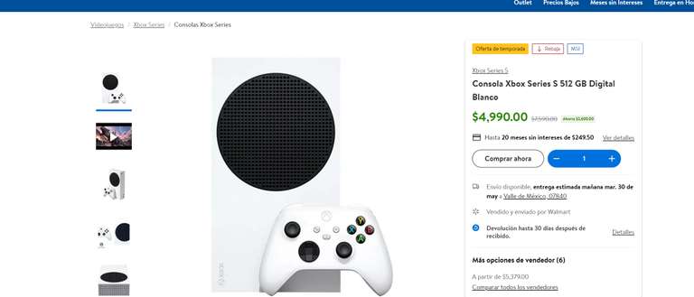 Walmart: Xbox Series S vendido y enviado por Walmart