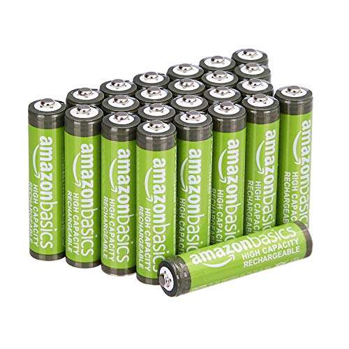 Amazon: Amazon Basics - Paquete de 24 baterías recargables AAA de alta capacidad de 850 mAh, precargadas, recarga hasta 500 veces