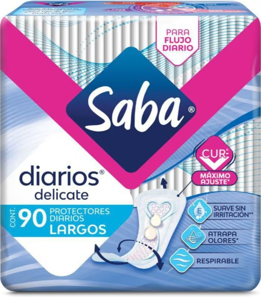 Amazon: Saba Protectores Diarios Largos, 90 piezas $36 con planea y ahorra, $34 aprovecha suma y ahorra