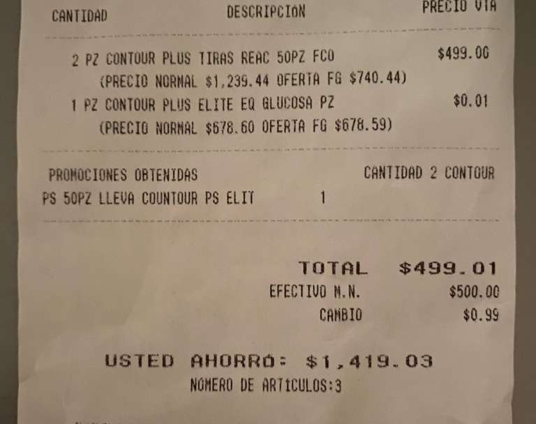 Farmacias Guadalajara. Tiras Contour Plus 50 + Glucometro
