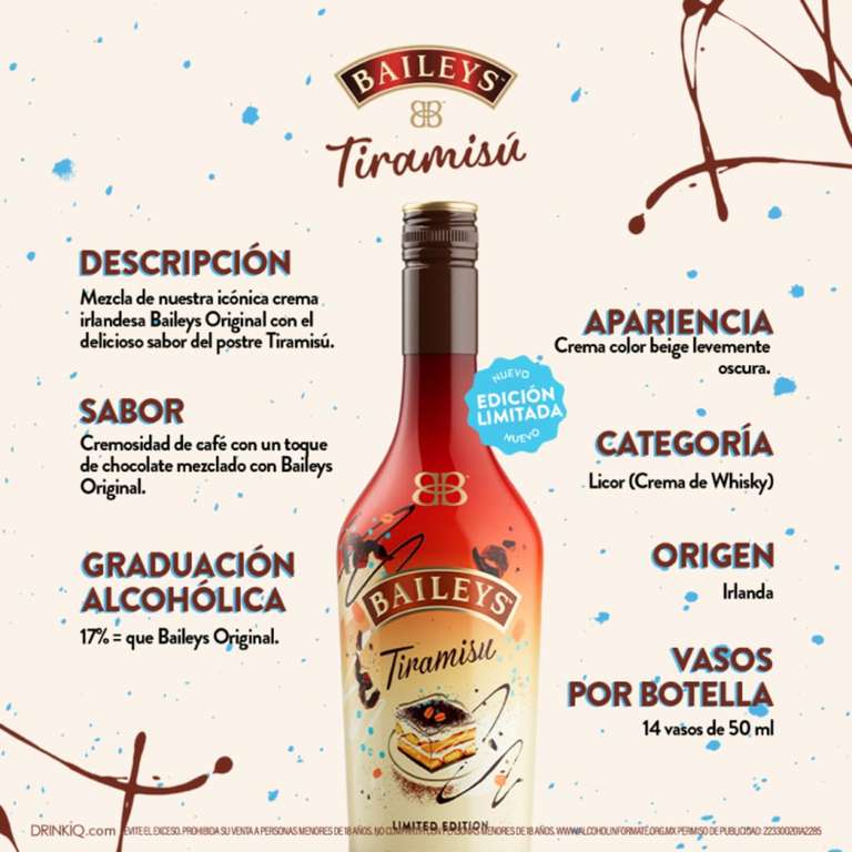 Amazon: Baileys, Tiramisú 700ml, Crema de Whisky, con Café Expresso, Chocolate, Mascarpone y Crema Irlandesa