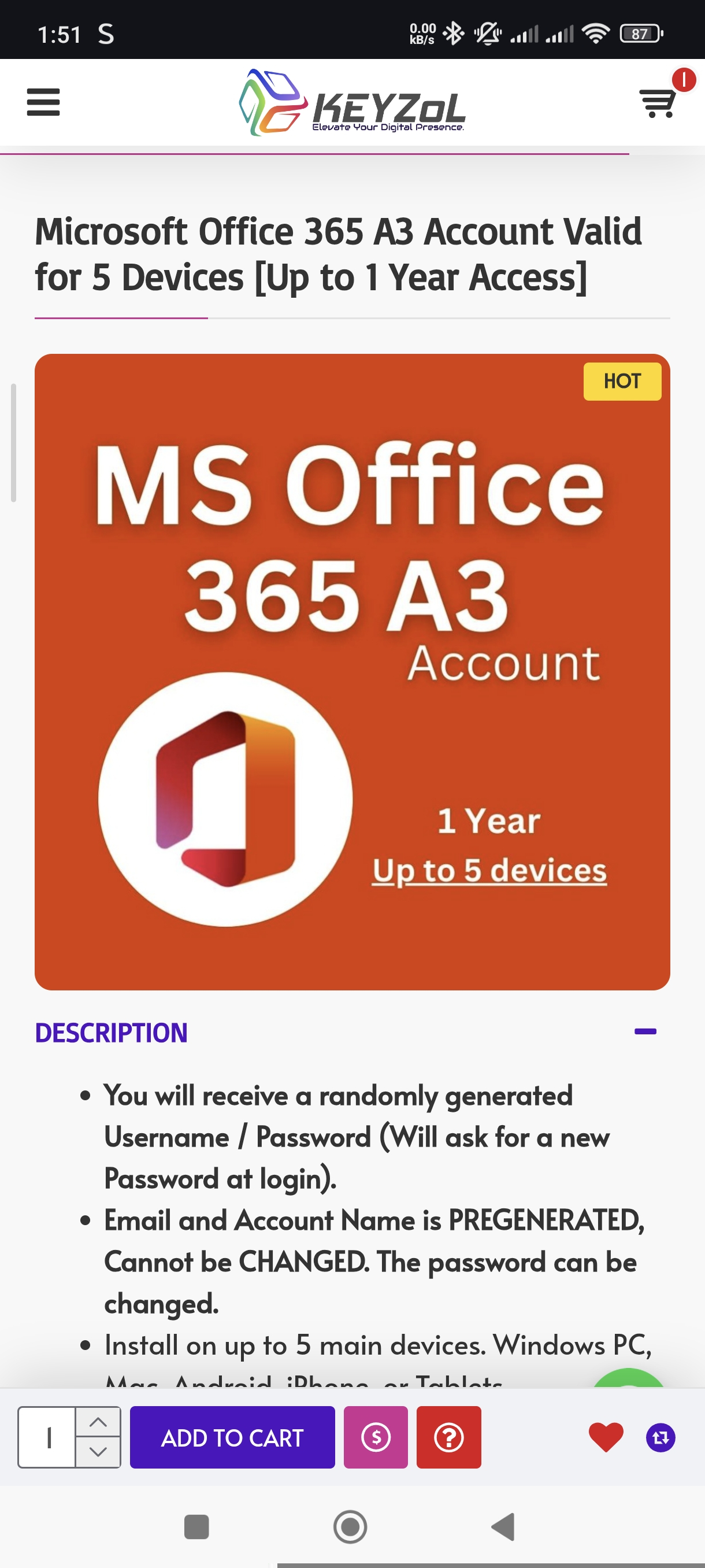 Keyzol: cuenta Microsoft Office 365 por 1 año
