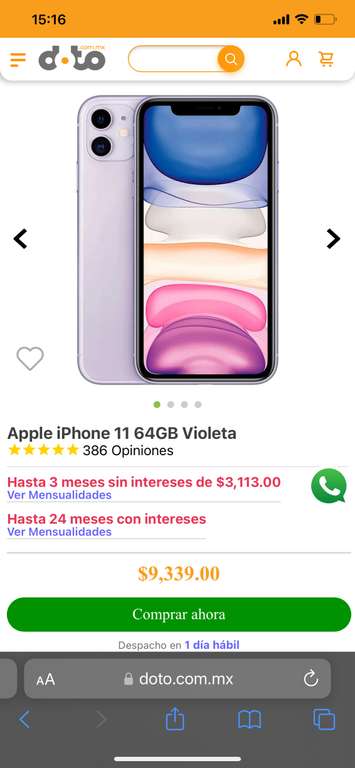 Doto: iPhone 11 64 GB (NUEVO) color VIOLETA. Precio pagando con Mercado Pago