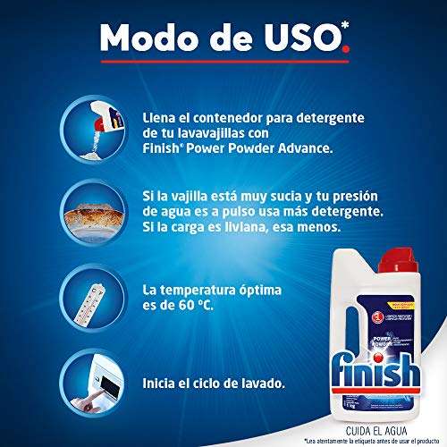 Amazon: Paquete de 2 (1kg c/u) Finish Power Powder, Detergente para lavavajillas en polvo.