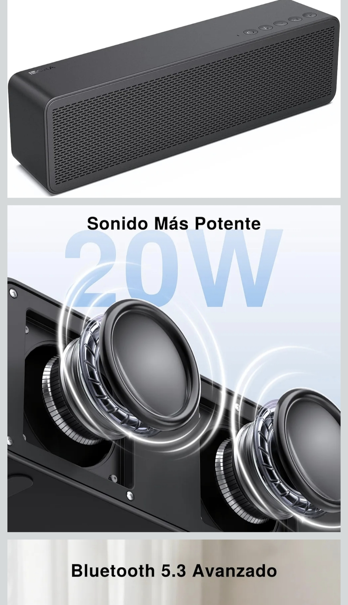 Amazon: 1Hora Bocina Bluetooth Portátil 20W