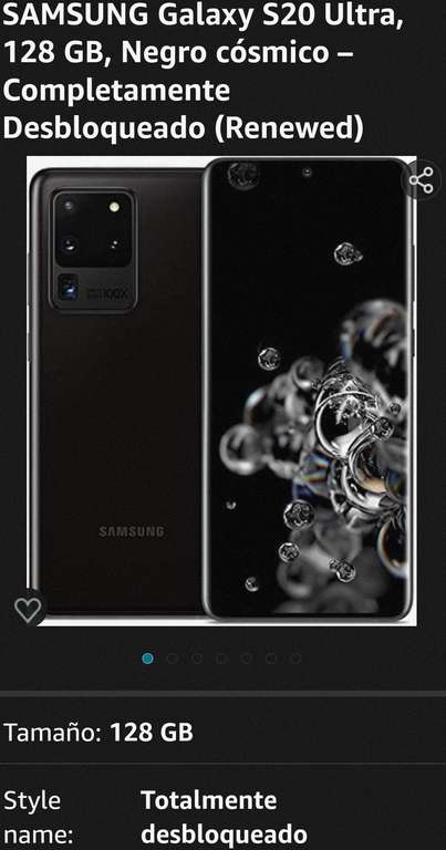 Amazon: SAMSUNG Galaxy S20 Ultra, 128 GB, Negro cósmico – Completamente Desbloqueado (Renewed)