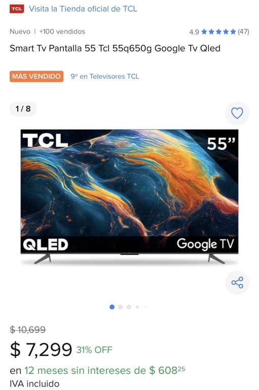 Mercado Libre: Smart Tv Pantalla 55 Tcl 55q650g Google Tv Qled