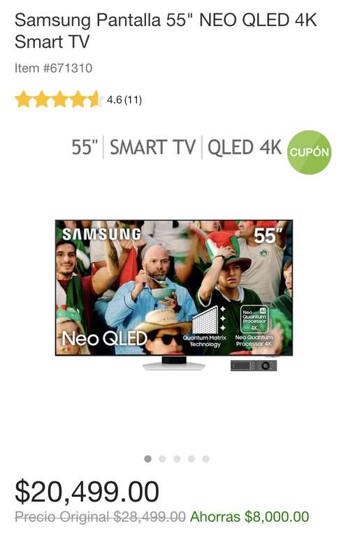 Costco: Samsung Pantalla 55" NEO QLED 4K Smart TV | Pagando con TDC Costco Citibanamex