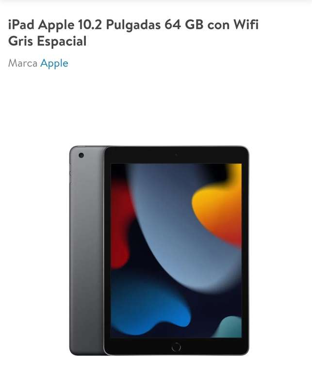 Walmart: iPad Apple 10.2 pulgadas 64gb Gris Espacial SOLO en app de Walmart