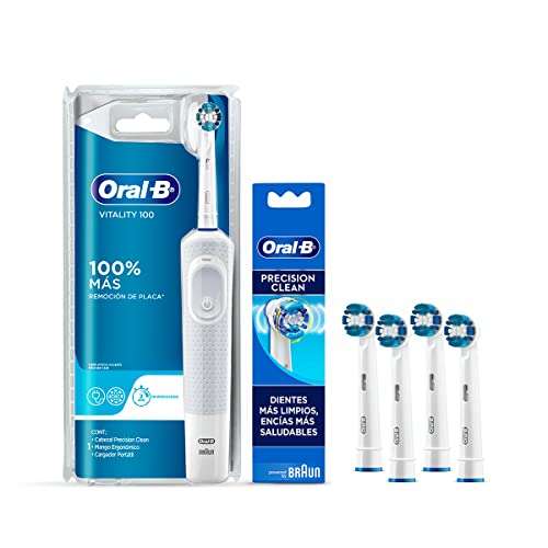 Amazon mx Oral B, Set Cepillo de Dientes Eléctrico Recargable Vitality 100 + Pack 4 Cabezales Precision Clean