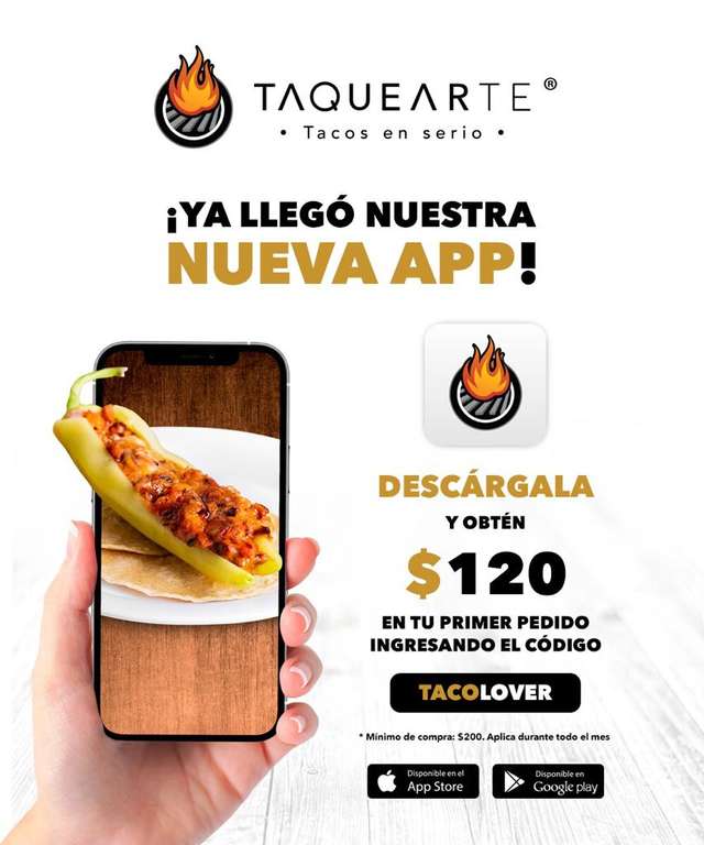 Cupón $120 pesos de descuento en app de Taquearte