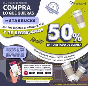 Bonificación 50% en Starbucks (con Bradescard Visa)