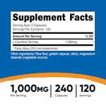 Amazon: L-carnitina 1000 mg, 240 cápsulas - 500 mg por cápsula, 120 porciones