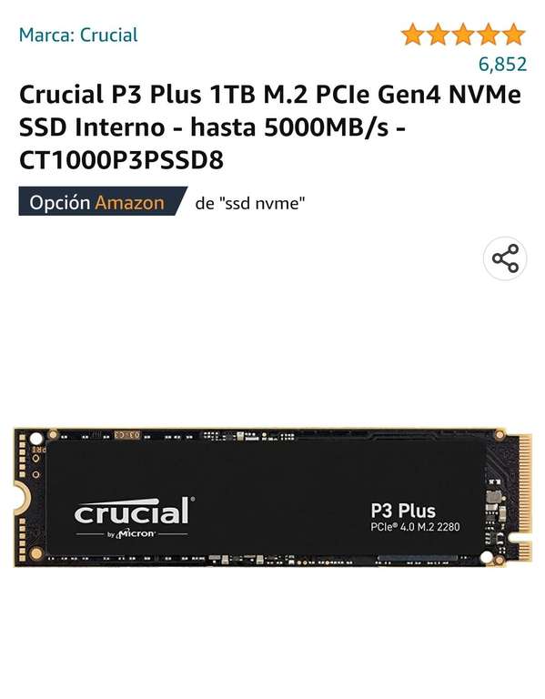Amazon: SSD M.2 Crucial P3 Plus 1TB