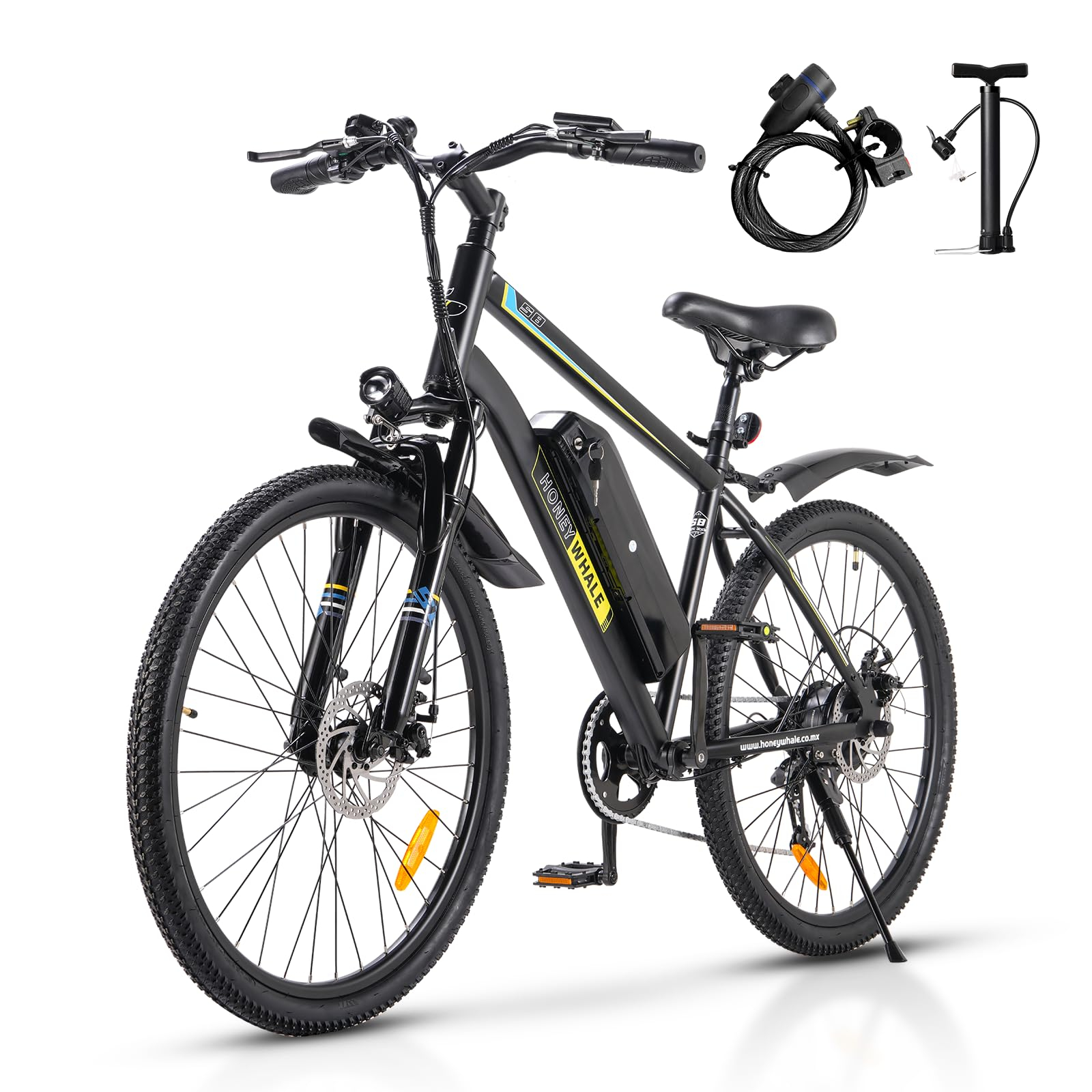 Amazon: HONEYWHALE S8 Bicicleta Electrica 450W-35KM/H-50KM Batería Extraíble 15AH, 7 Velocidades y Ruedas de 26 Pulgadas