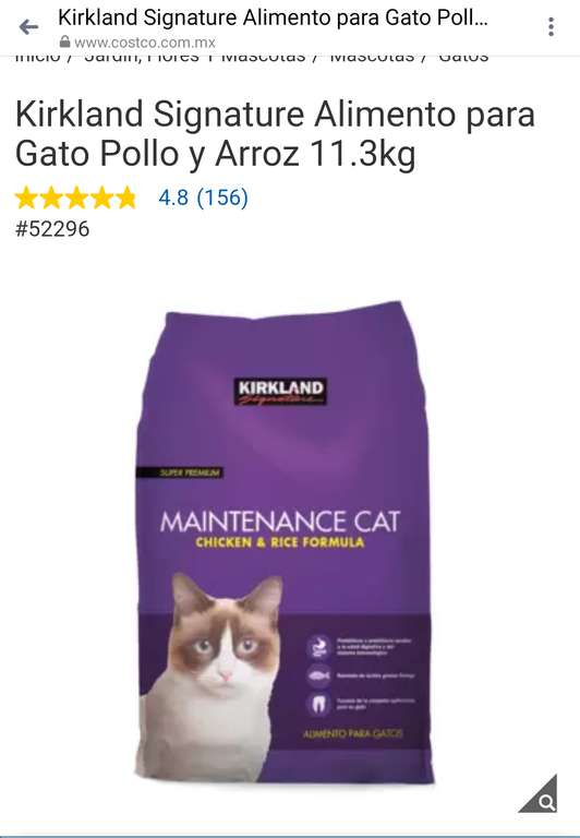 Costco: Kirkland Signature Alimento para Gato Pollo y Arroz 11.3kg