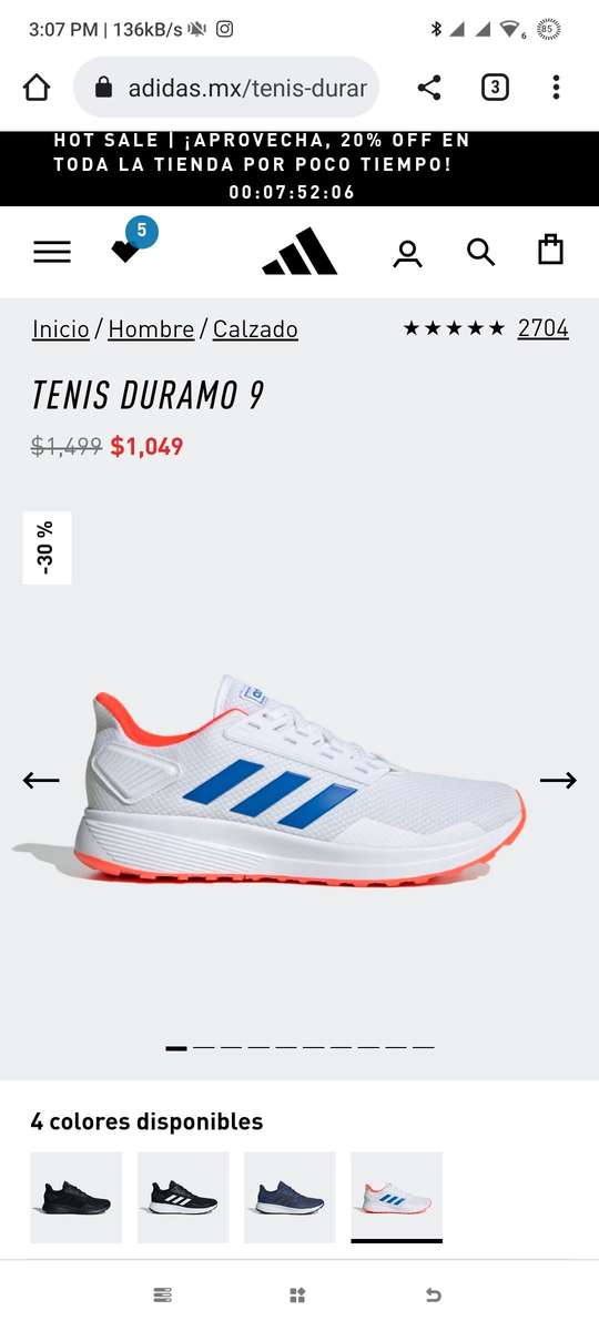 Adidas: Tenis duramo 9, color blanco, varias tallas disponibles. -  promodescuentos.com