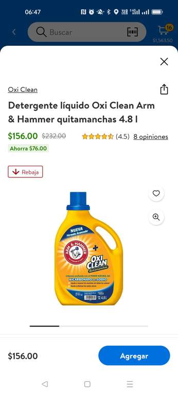 WALMART Super: Detergente líquido Oxi Clean Arm & Hammer quitamanchas 4.8 l - VALLE DE CHALCO