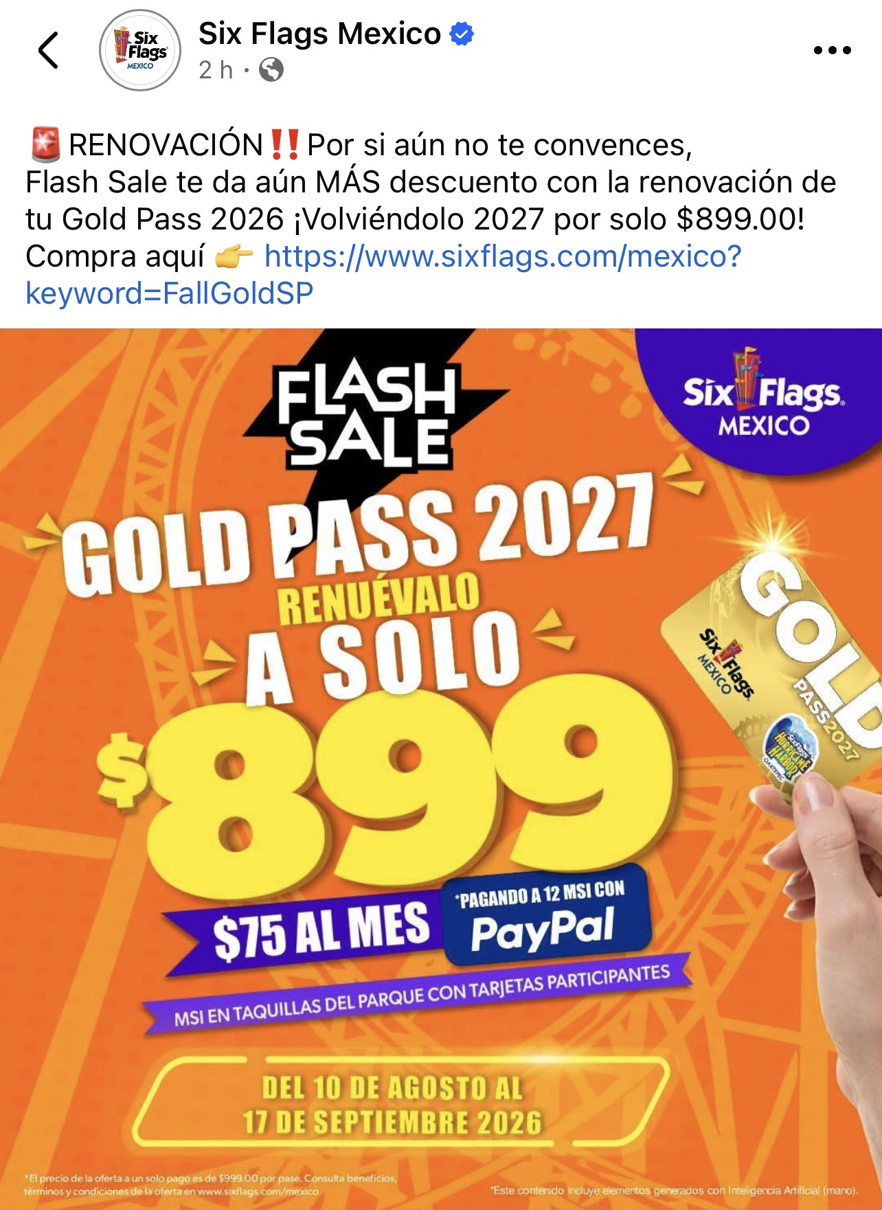 Six Flags: Renovación Gold Pass 2027