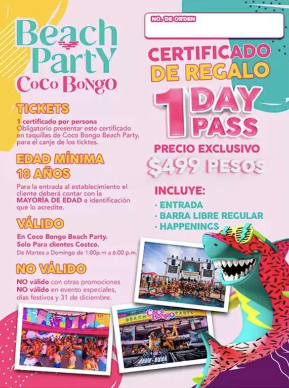 Costco: Si piensan ir a Cancún, aprovechen.... Coco Bongo Beach Party, One Day Pass