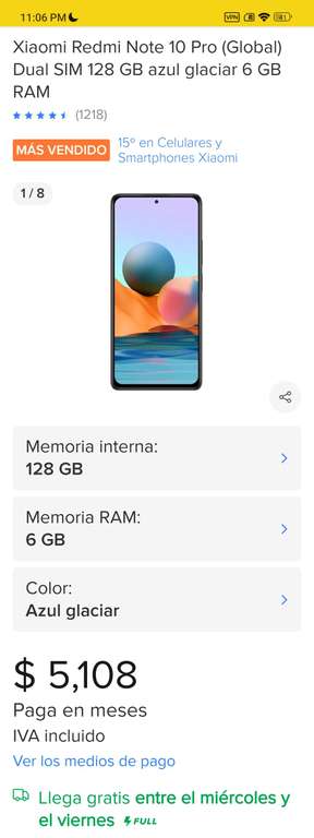 Mercado Libre: Xiaomi Redmi Note 10 Pro (Global) Dual SIM 128 GB azul glaciar 6 GB RAM