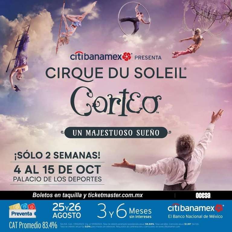 Preventa CIRQUE FANS: Ticketmaster y Superboletos: Boletos Cirque du soleil Corteo GDL, CDMX y MTY