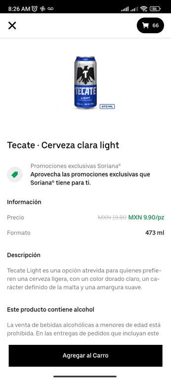 Uber Eats: Cerveza en $9.90 en Soriana a través de Uber eats.