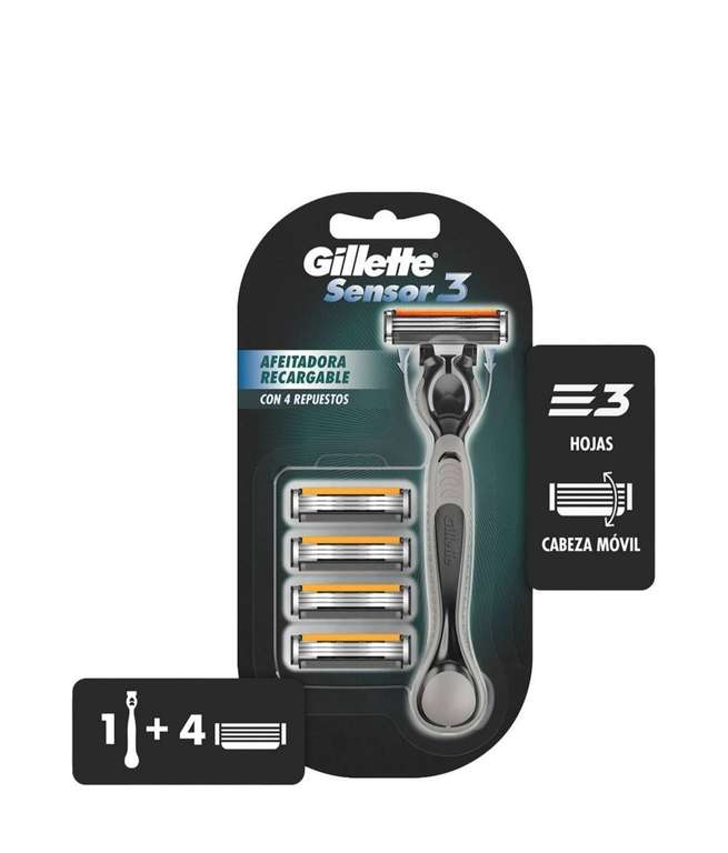 Walmart Super: Rastrillo para afeitar recargable + repuestos Gillette Sensor3 3 hojas + 4 pzas