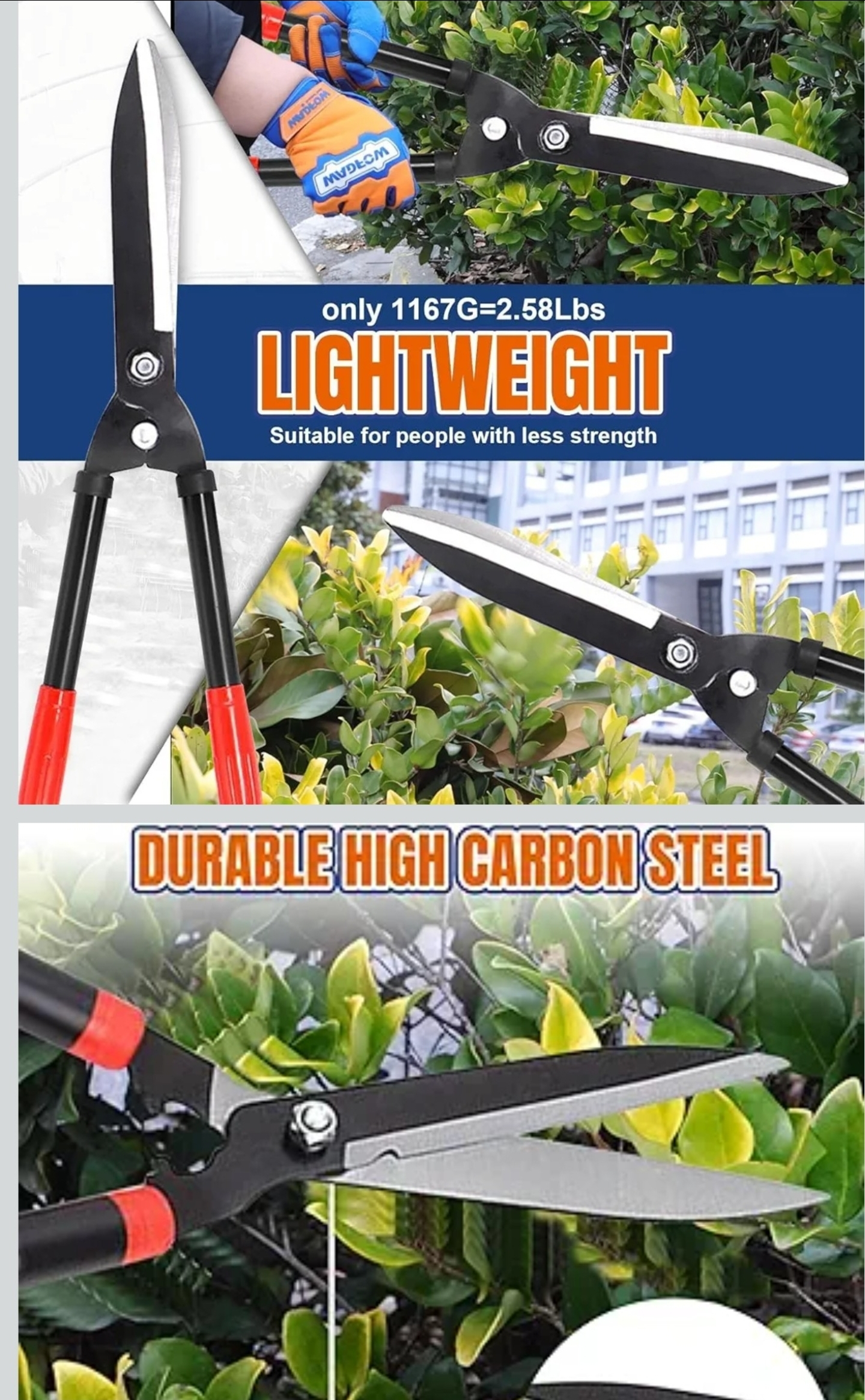 Amazon: Tijeras para Poda a Dos Manos 52CM, Mango Antideslizante, Tijeras de Jardinería, Podar Profesionales para Podar