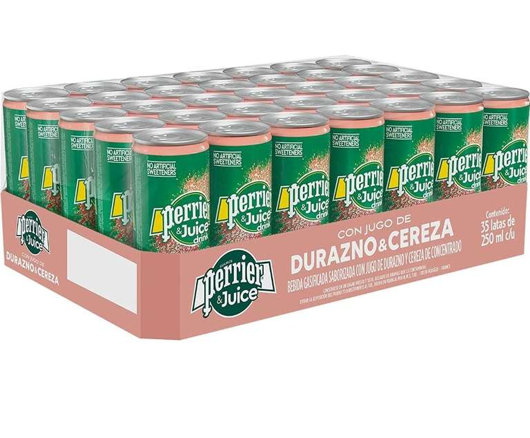Amazon: Perrier&Juice Durazno Cereza Bebida Gasificada Saborizada con Jugo de Concentrado 250 ml, Paquete de 35 piezas con Planea y Ahorra