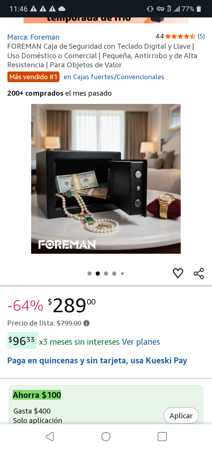 Amazon: FOREMAN Caja de Seguridad con Teclado Digital y Llave