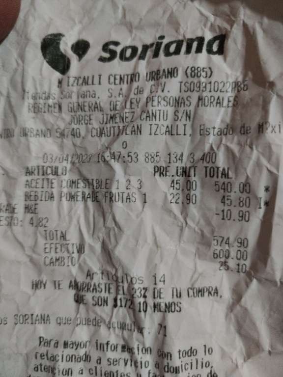 Soriana: Aceite 123 en 45 pesos