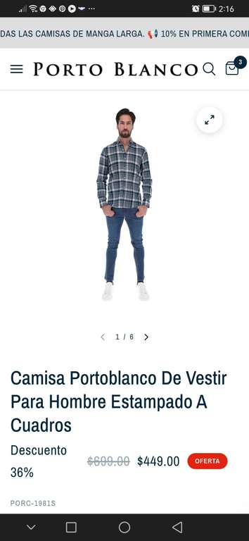 Camisas Porto Blanco al 3x2 más cupón del 10% en primera compra