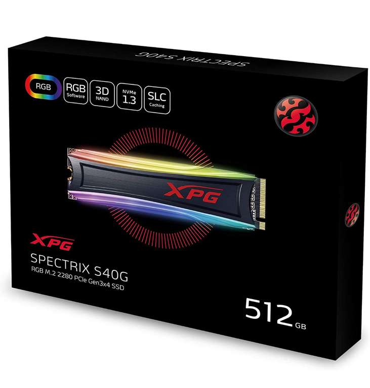 Amazon: XPG S40G 512GB RGB 3D NAND PCIe Gen3x4 NVMe 1.3 M.2 2280 SSD Interno (AS40G-512GT-C)