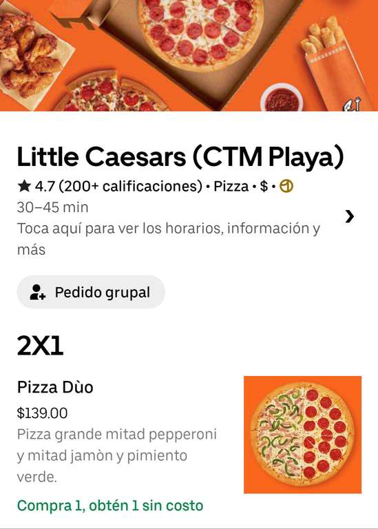 Uber eats: Little Caesars Pizza duo 2x1