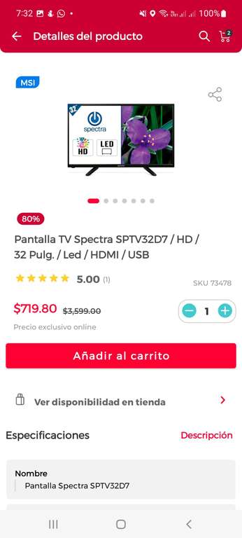 Office Depot: Pantalla TV Spectra